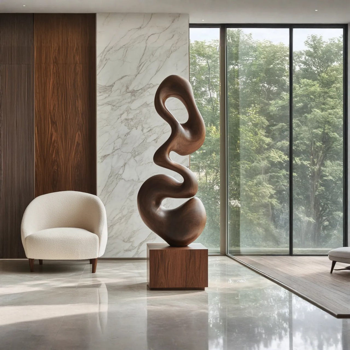 Modern Curved Solid Wood Sculpture for Living Room