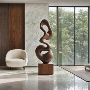 Modern Curved Solid Wood Sculpture for Living Room