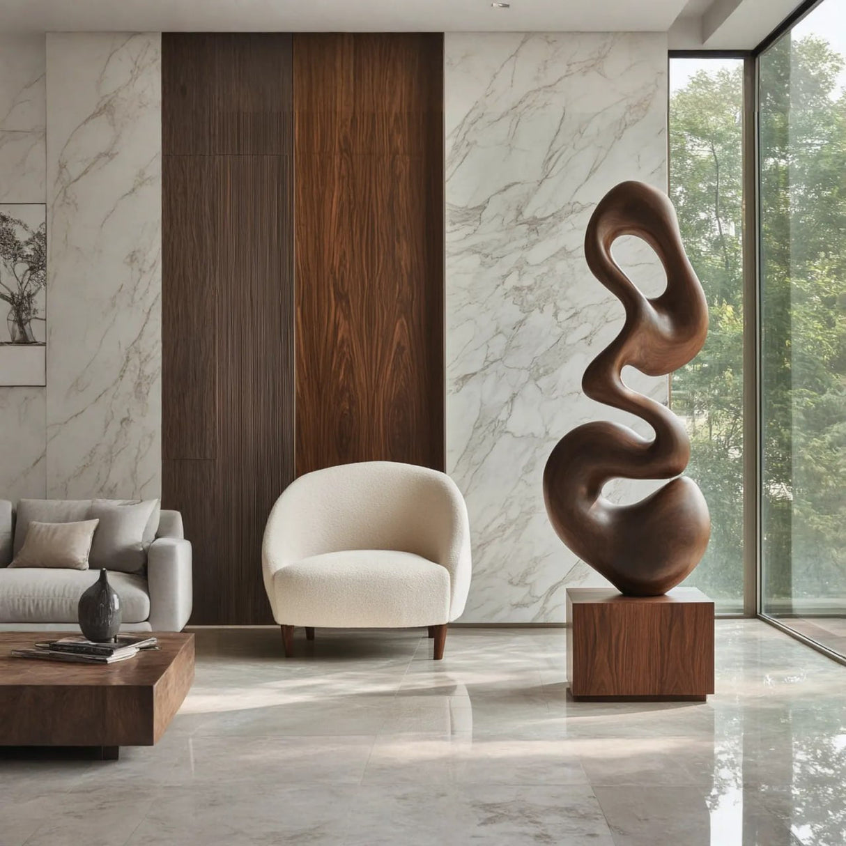 Modern Curved Solid Wood Sculpture for Living Room