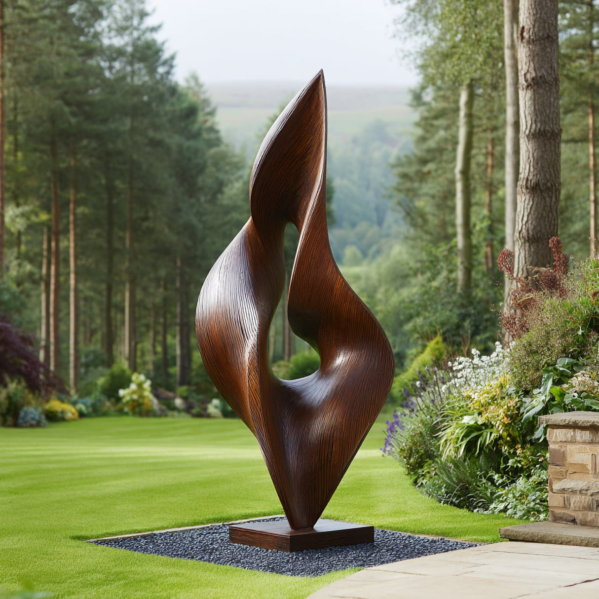 Organic Curved Solid Wood Sculpture for Garden and Landscape Display