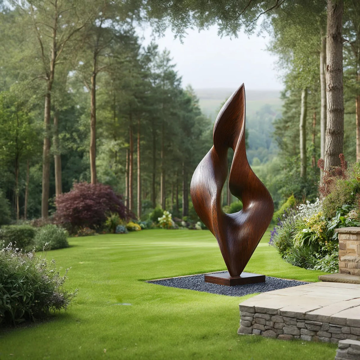 Organic Curved Solid Wood Sculpture for Garden and Landscape Display