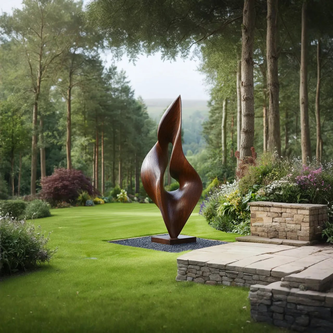 Organic Curved Solid Wood Sculpture for Garden and Landscape Display