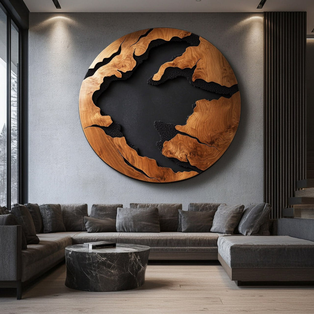 Organic Abstract Solid Wood Wall Sculpture for Living Room Interior Decor