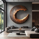Large Solid Wood Crescent Wall Sculpture for Contemporary Feature Walls