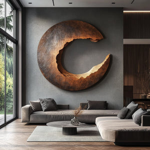 Large Solid Wood Crescent Wall Sculpture for Contemporary Feature Walls