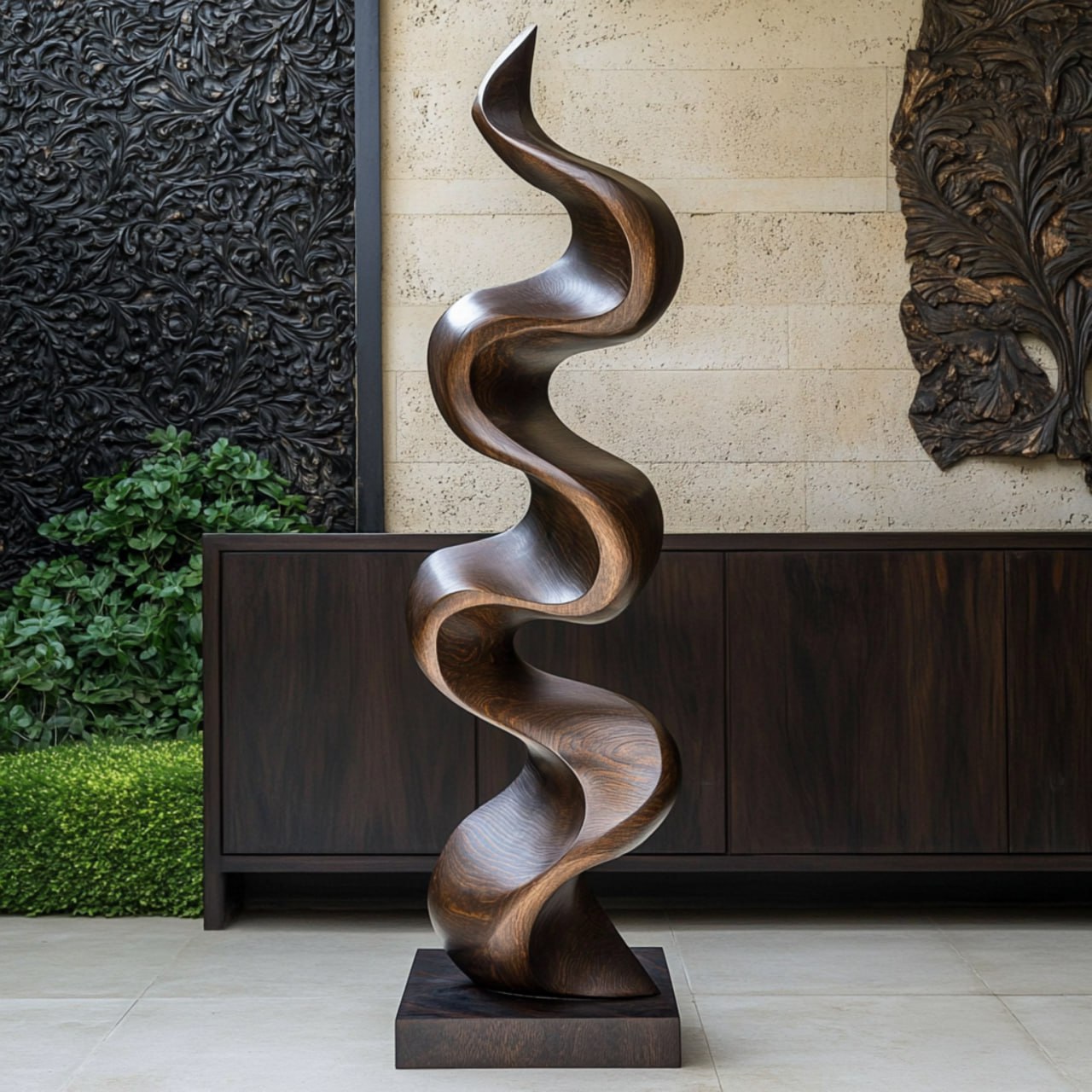 Modern Wave Solid Wood Sculpture for Living Room Display