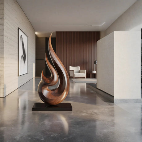 Abstract Flame Solid Wood Sculpture for Living Room Modern Art Accent