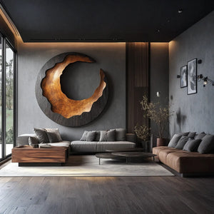 Modern Crescent Solid Wood Wall Art Sculpture for Living Room
