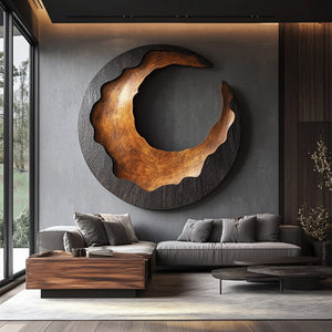 Modern Crescent Solid Wood Wall Art Sculpture for Living Room