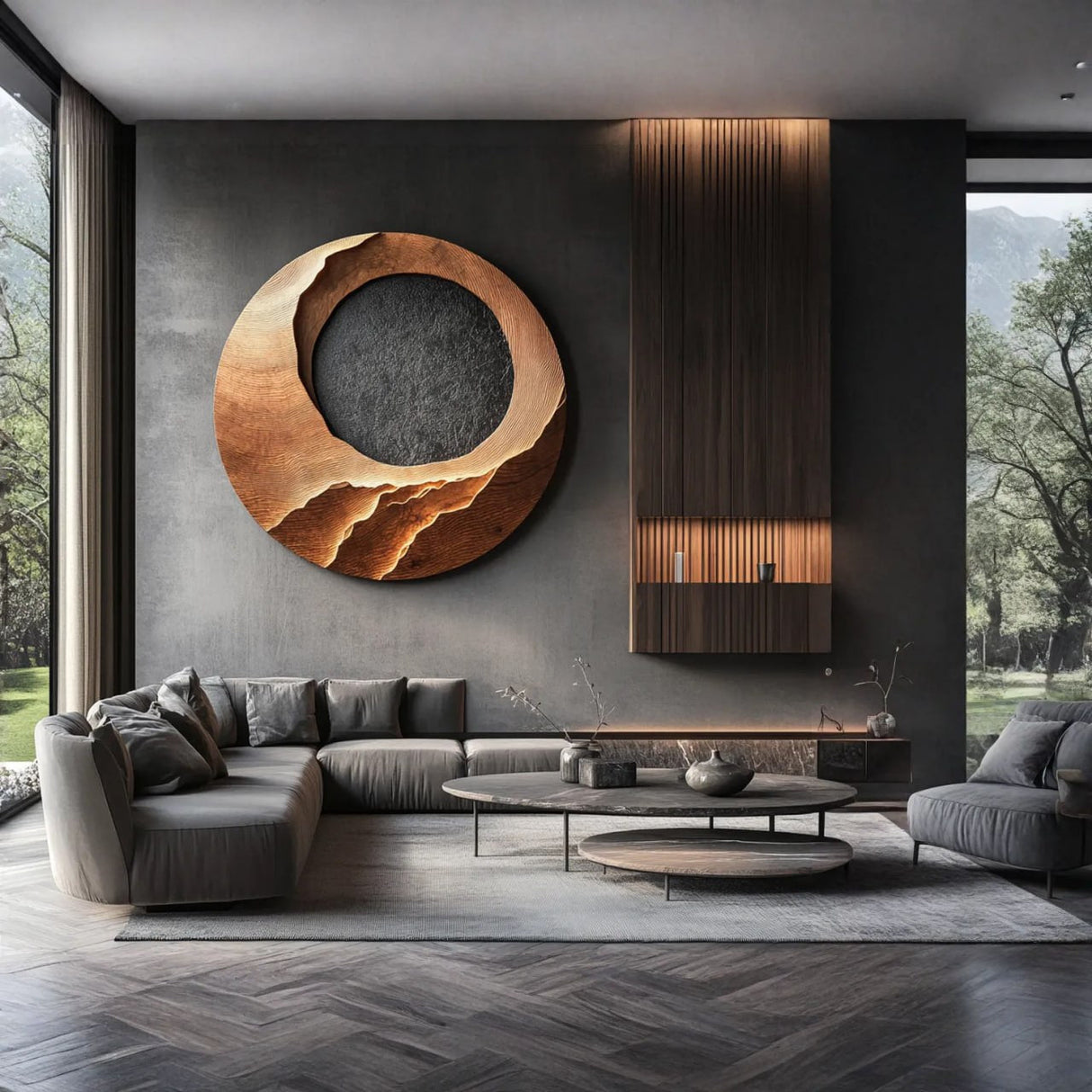 Modern Round Solid Wood Wall Sculpture for Living Room Display