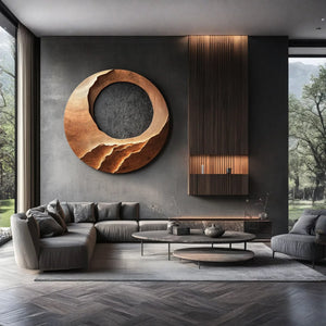 Modern Round Solid Wood Wall Sculpture for Living Room Display