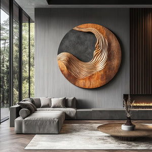 Contemporary Abstract Solid Wood Wall Sculpture for Living Room