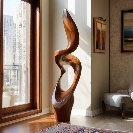 Modern Solid Wood Flow Sculpture for Living Room Display