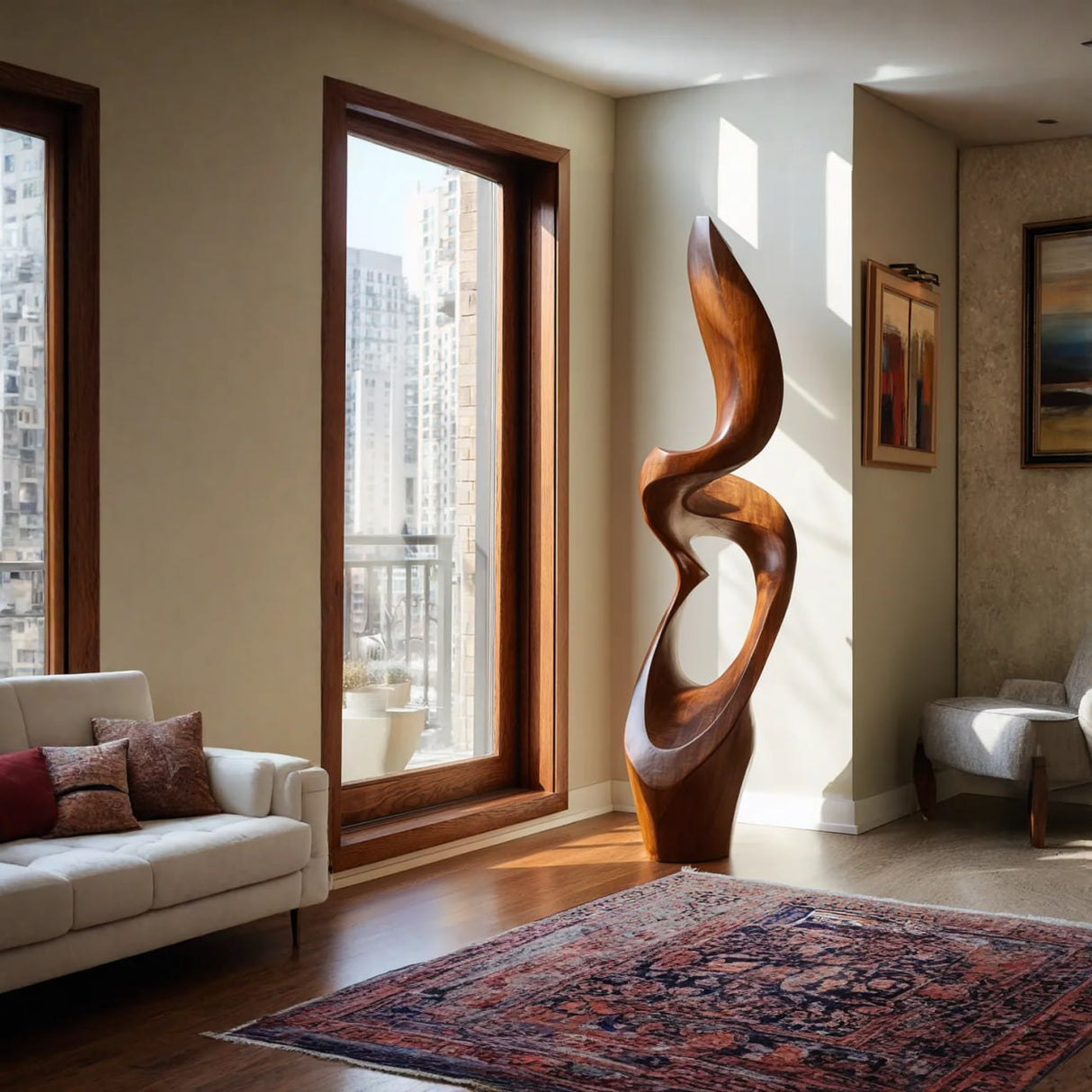Modern Solid Wood Flow Sculpture for Living Room Display