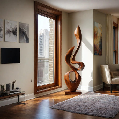 Contemporary Flowing Solid Wood Sculpture for Living Room Interior Display