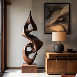Tall Hand-Carved Organic Solid Wood Sculpture for Modern Interiors