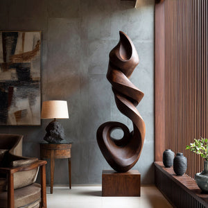 Contemporary Flowing Solid Wood Sculpture for Living Room Accent Display