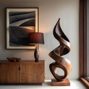 Contemporary Hand-Carved Solid Wood Flow Sculpture for Interior Art Spaces