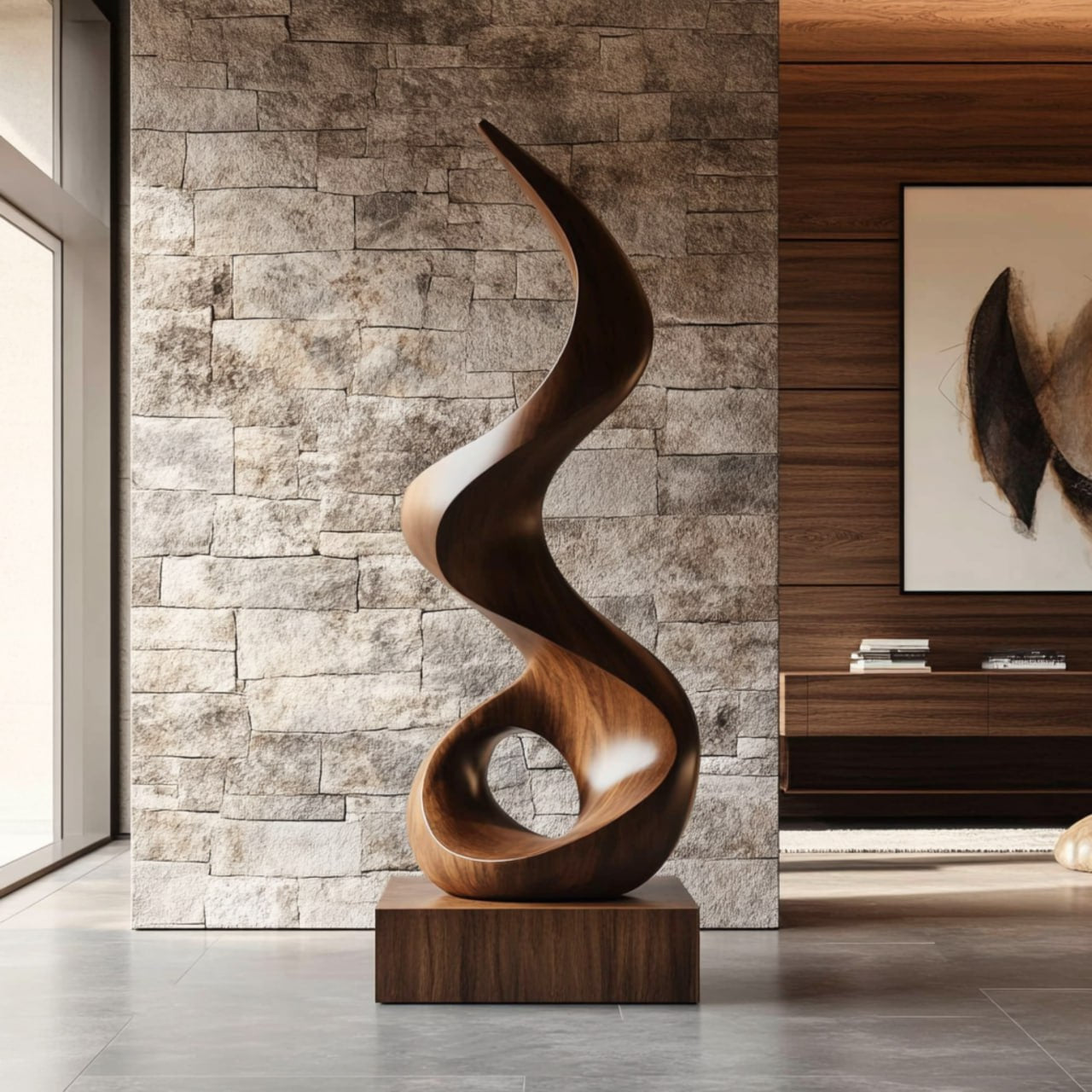Modern Spiral Solid Wood Sculpture for Living Room Contemporary Abstract Design