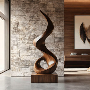 Modern Spiral Solid Wood Sculpture for Living Room Contemporary Abstract Design