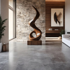 Modern Spiral Solid Wood Sculpture for Living Room Contemporary Abstract Design