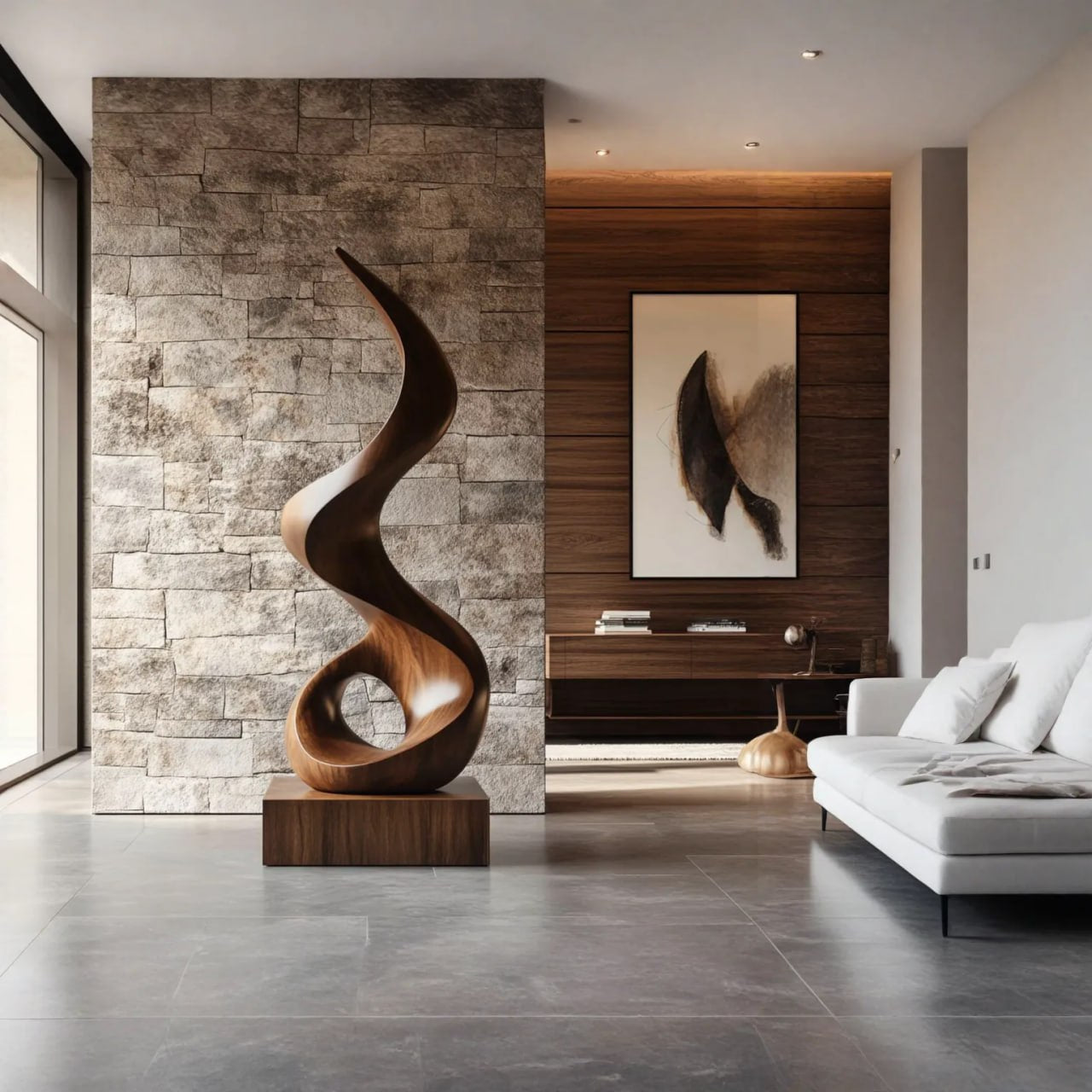 Modern Spiral Solid Wood Sculpture for Living Room Contemporary Abstract Design