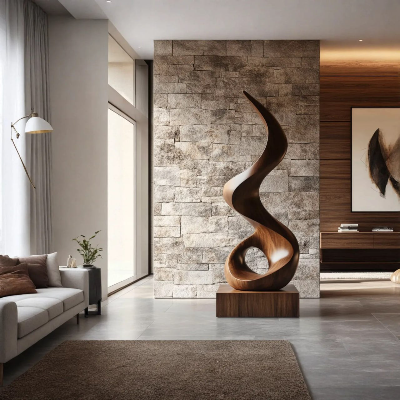 Modern Spiral Solid Wood Sculpture for Living Room Contemporary Abstract Design