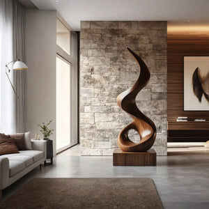 Modern Spiral Solid Wood Sculpture for Living Room Contemporary Abstract Design