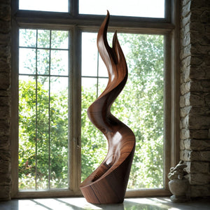 Modern Flame Solid Wood Sculpture for Living Room Contemporary Abstract Art Piece