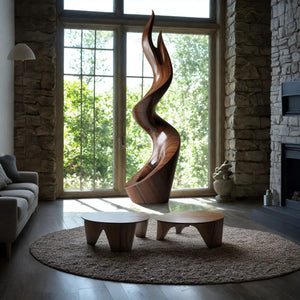 Modern Flame Solid Wood Sculpture for Living Room Contemporary Abstract Art Piece