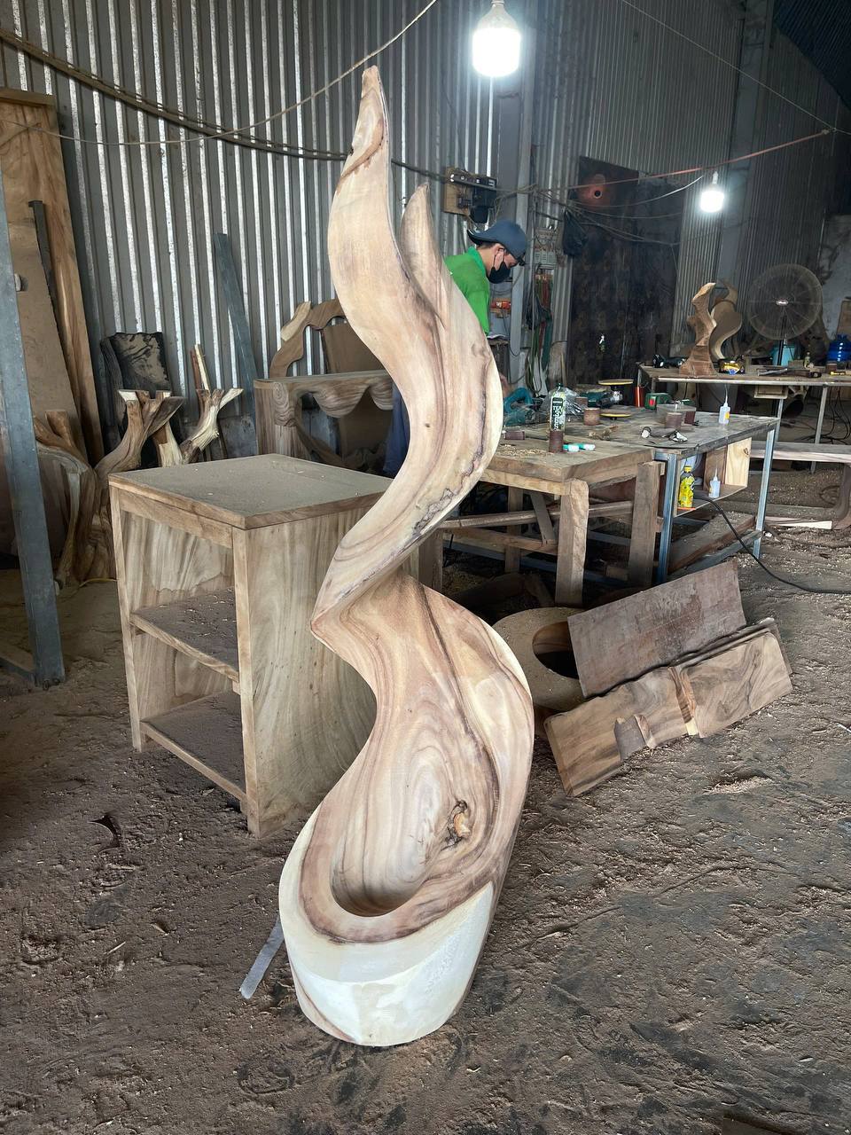 Modern Flame Solid Wood Sculpture for Living Room Contemporary Abstract Art Piece