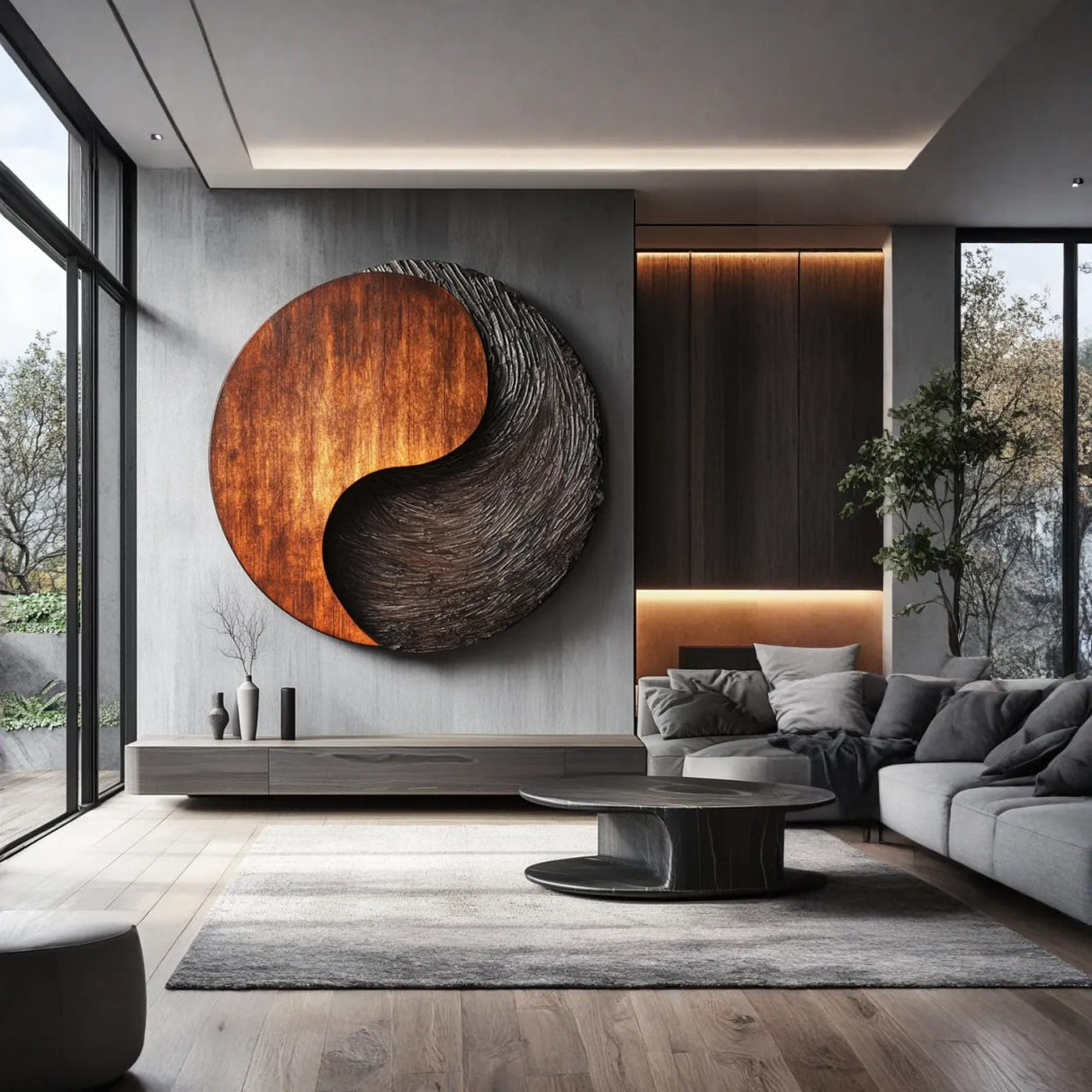Organic Solid Wood Wall Sculpture for Modern Living Room