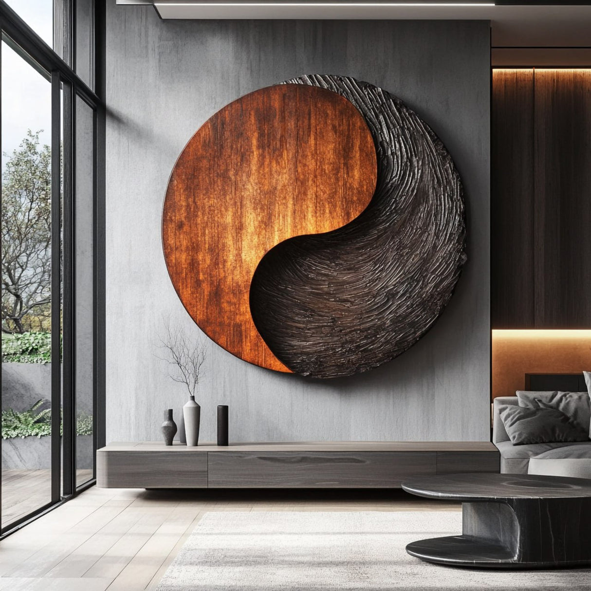 Organic Solid Wood Wall Sculpture for Modern Living Room