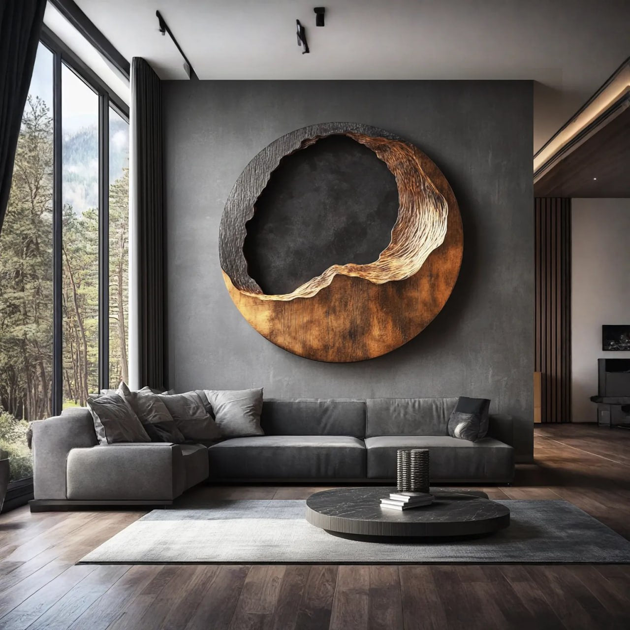 Contemporary Textured Solid Wood Wall Art Sculpture for Living Room