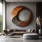 Contemporary Round Solid Wood Wall Art Sculpture for Living Room