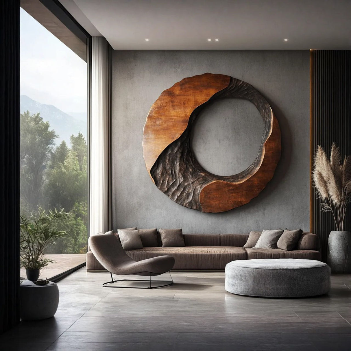 Contemporary Round Solid Wood Wall Art Sculpture for Living Room