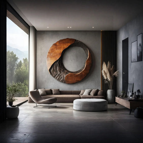 Contemporary Round Solid Wood Wall Art Sculpture for Living Room