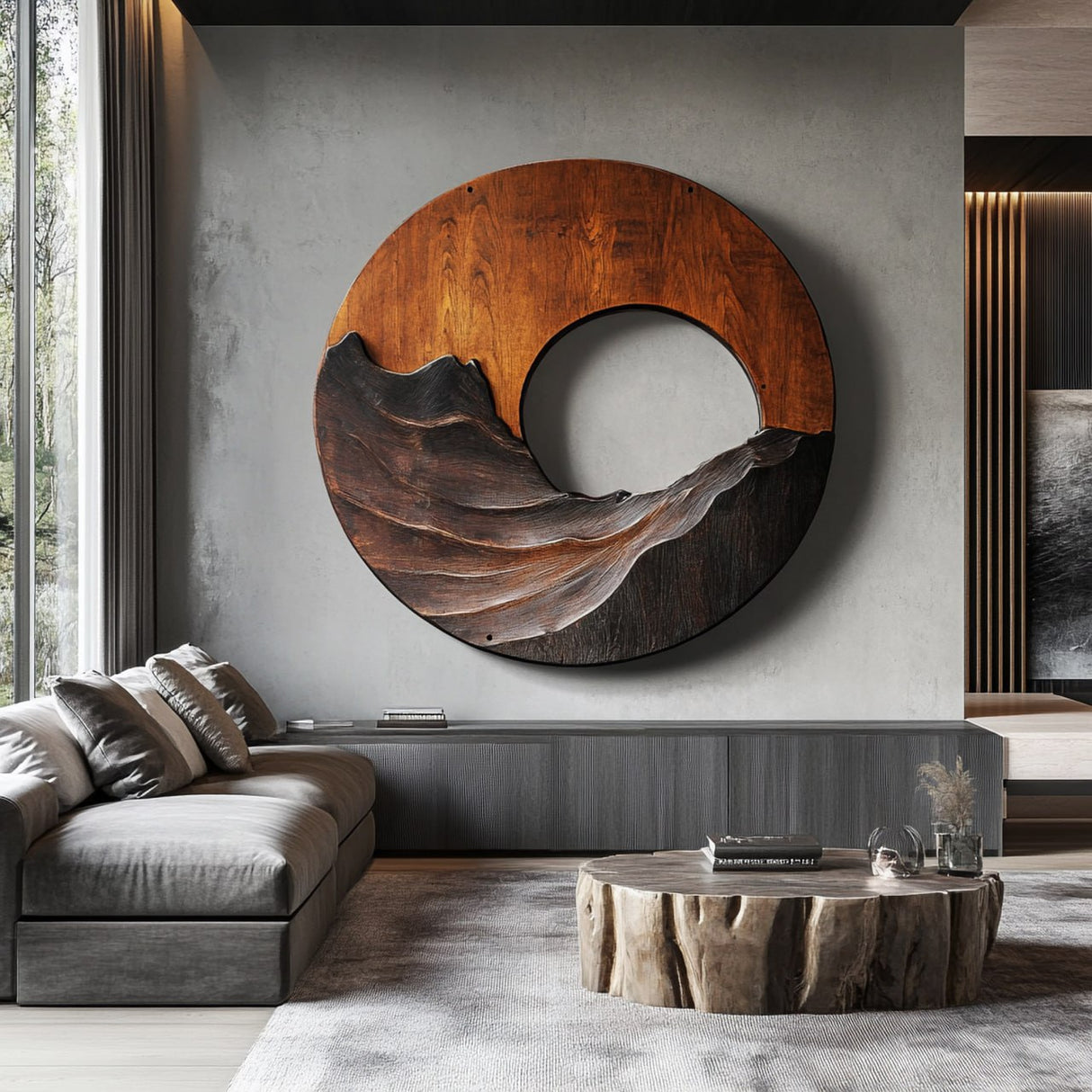 Natural Ridge Solid Wood Wall Sculpture for Living Room