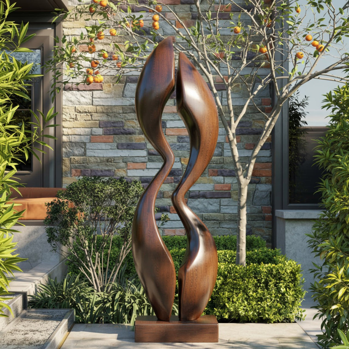 Modern Abstract Solid Wood Outdoor Sculpture for Garden Display