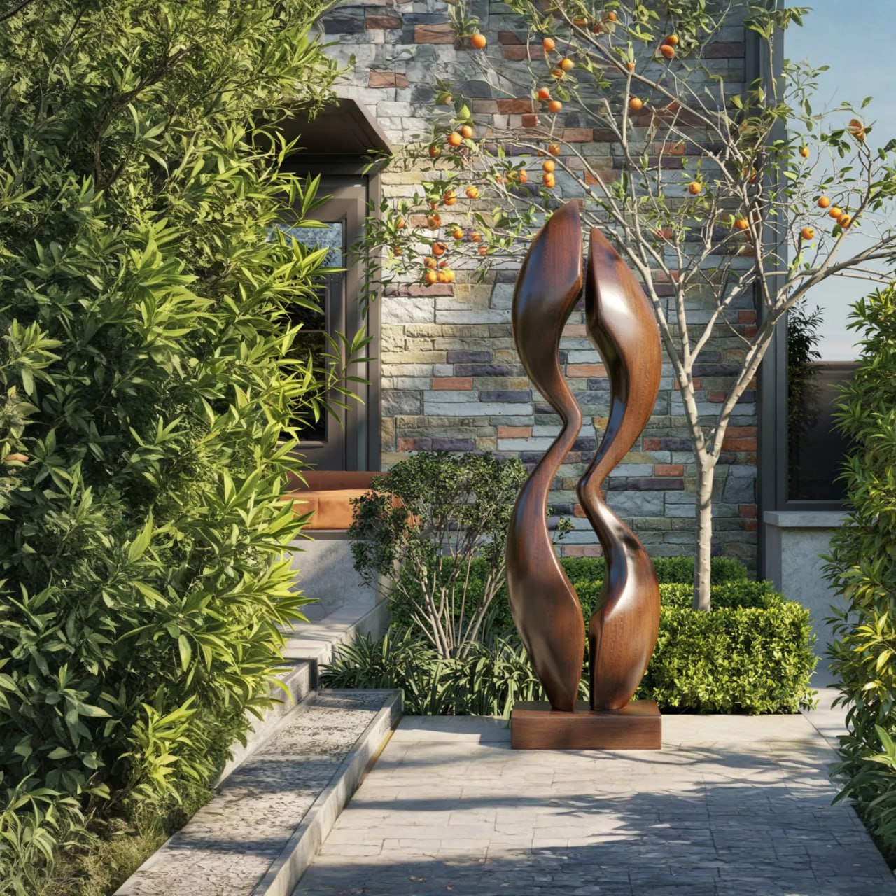 Modern Abstract Solid Wood Outdoor Sculpture for Garden Display