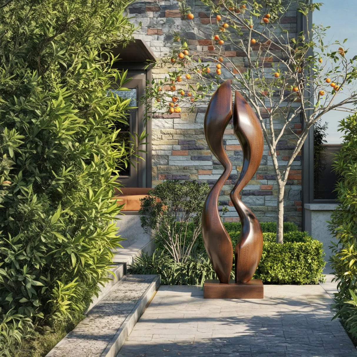 Modern Abstract Solid Wood Outdoor Sculpture for Garden Display
