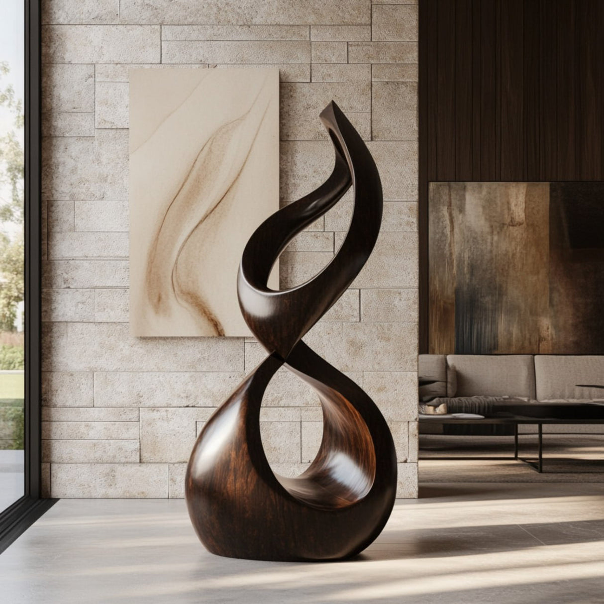 Infinity Loop Solid Wood Sculpture for Modern Living Room Display