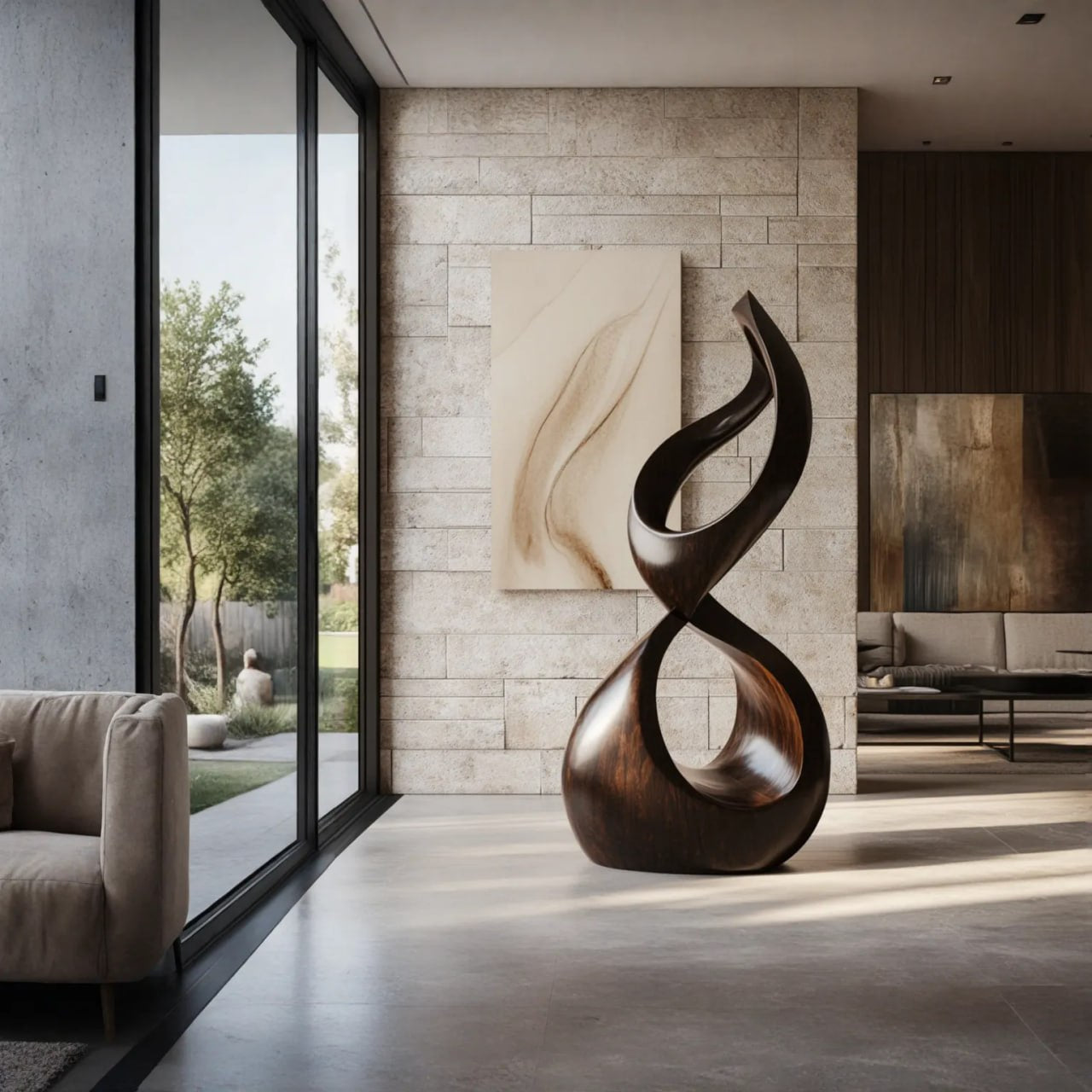 Infinity Loop Solid Wood Sculpture for Modern Living Room Display