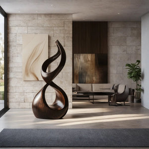 Infinity Loop Solid Wood Sculpture for Modern Living Room Display