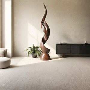 Modern Flame-Inspired Solid Wood Sculpture for Living Room Display