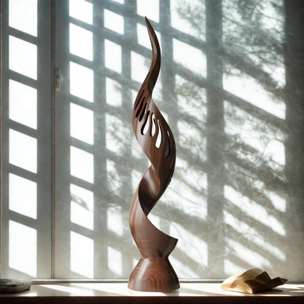 Modern Flame-Inspired Solid Wood Sculpture for Living Room Display