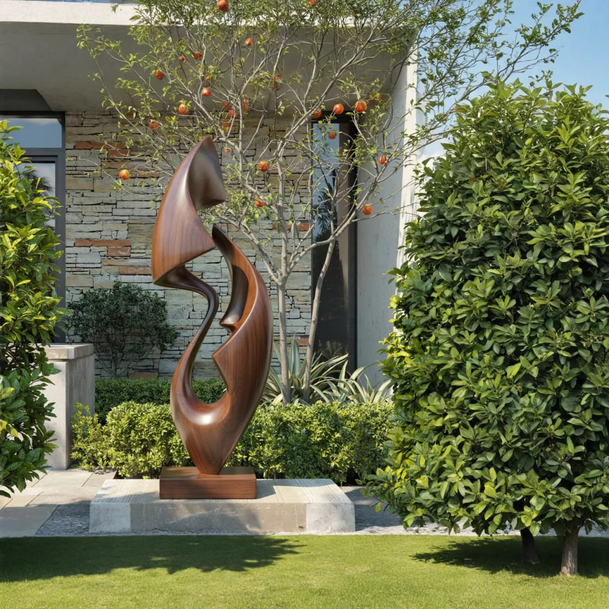 Organic Abstract Solid Wood Sculpture for Garden and Modern Home Interior