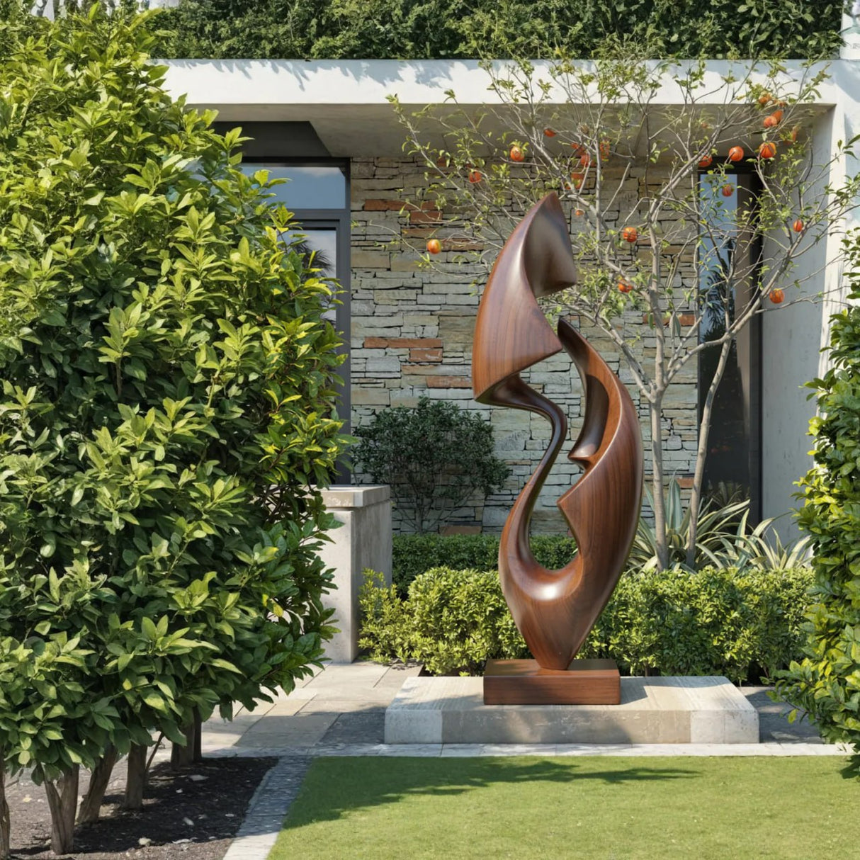 Organic Abstract Solid Wood Sculpture for Garden and Modern Home Interior