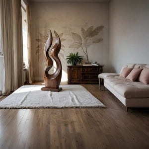 Modern Dual Flame Solid Wood Sculpture for Living Room Contemporary Organic Art