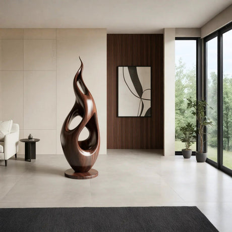 Modern Solid Wood Sculpture with Carved Openings for Interior Display